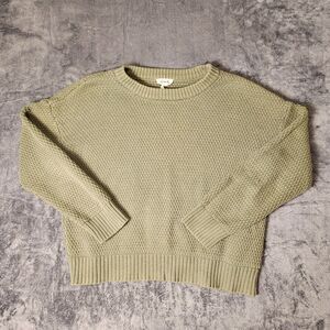 Pact Honeycomb Knit Sweater L Large Olive Green 100% Organic Cotton Crew Neck